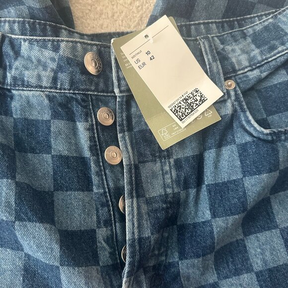 NWT H&M Divided High Rise Straight Leg Checkered Print Denim Jeans Size 10 - Picture 3 of 4